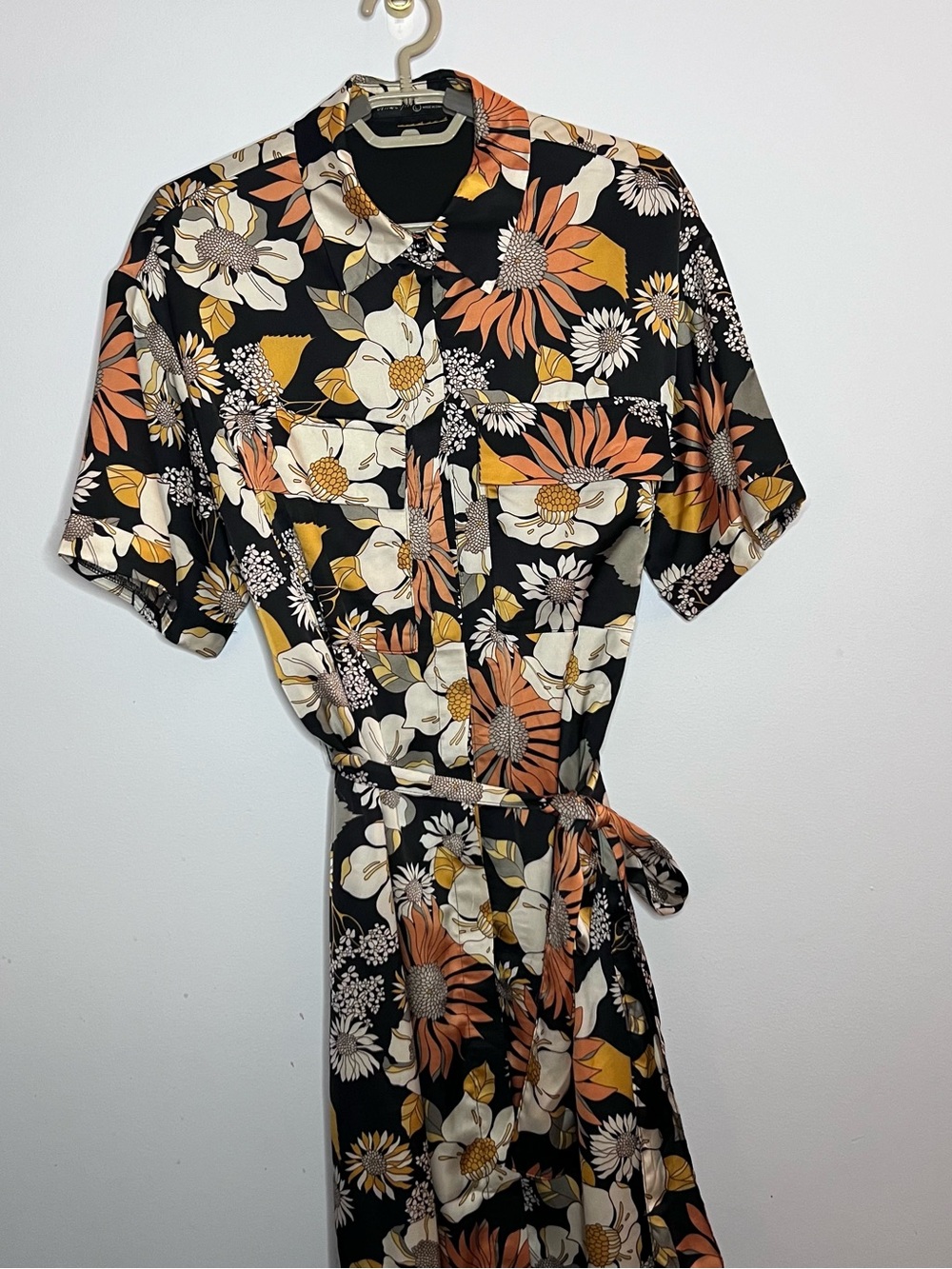 Floral Button-Front Midi Dress in Black and Rust Floral